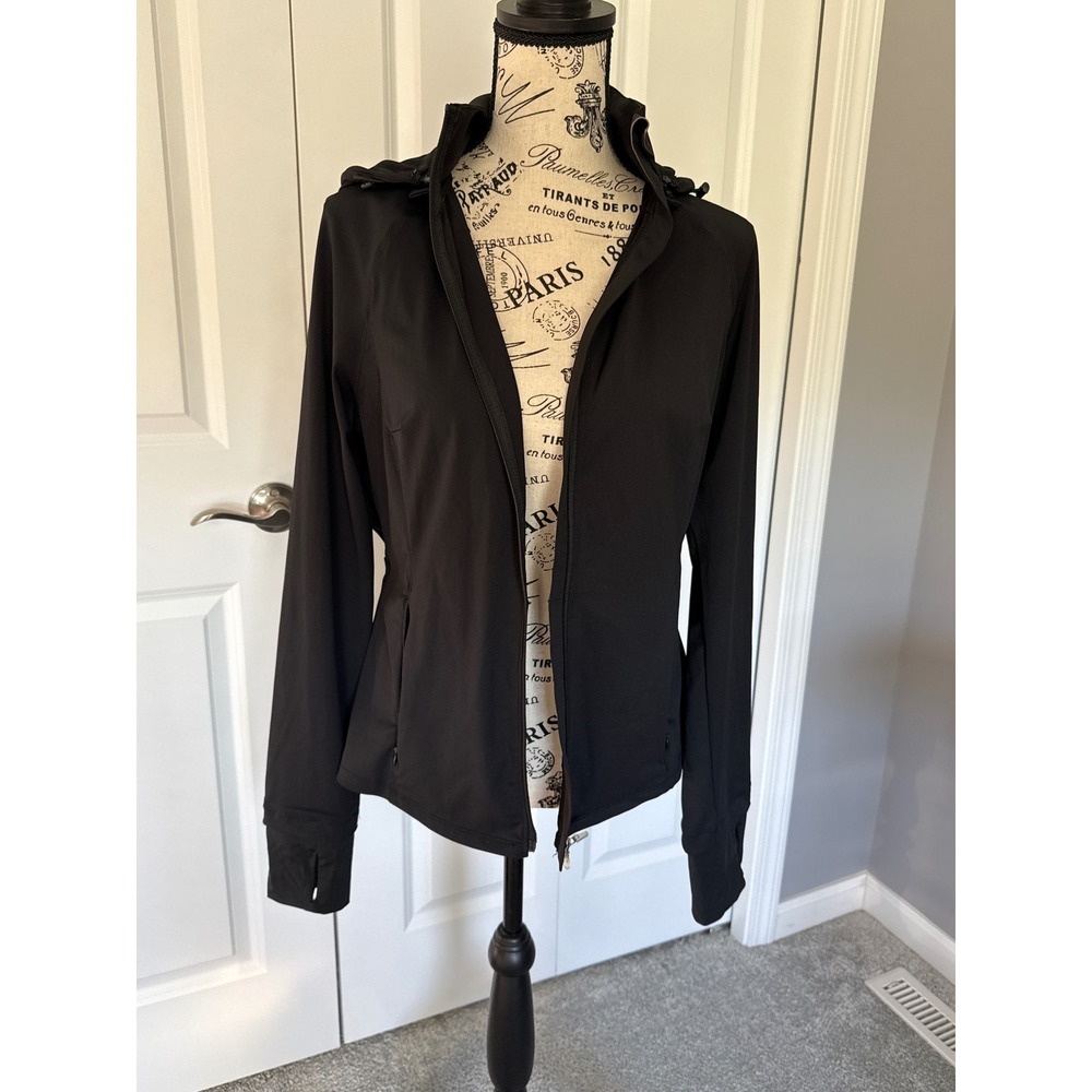 Halara Black Removable Hood Thumb Holes Drawstring 2-Way Zipper Hiking Jacket M